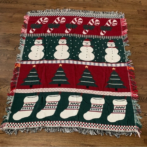 Vintage Crown Crafts Christmas Holiday Tapestry Throw Blanket - Picture 1 of 6